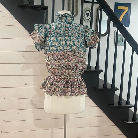 014 Anthropologie Let Me Be High Neck Printed Peasant Blouse NWOT Size XXS - Picture 14 of 14